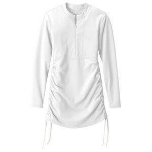 Athleta Tidal Ruched Long Sleeve Rash Guard Swim Cover Up White-XS Brand New